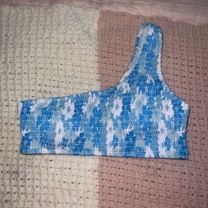 Hollister Blue and White One-Shoulder Bikini Top